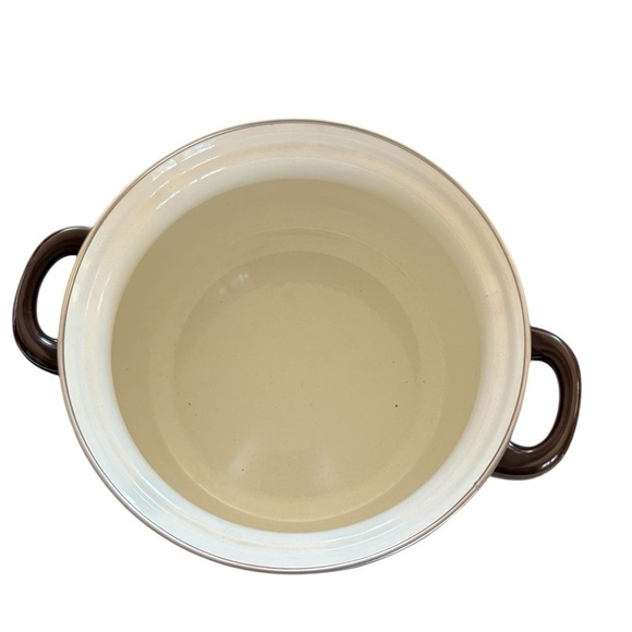 VTG 80’s Enamel Cooking Pot W/Lid Cherries Double Handles Cream Red Brown - Picture 3 of 7